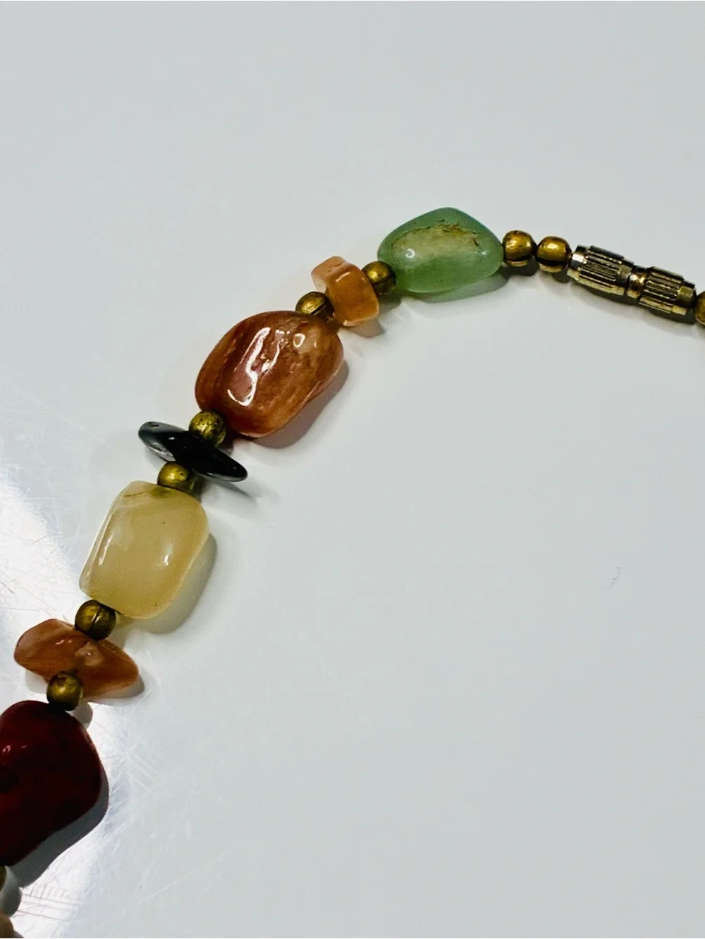Multicolor Natural Stone Bead Necklace - Mixed Gem Accents VTG Hippie Cowgirl